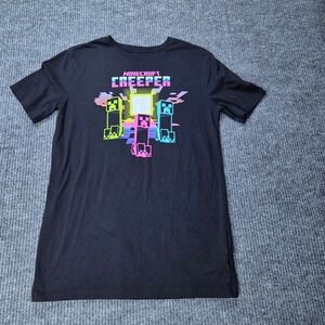 Old Navy Minecraft Creeper Shirt Boys XXL Black Neon Graphic Tee Gamer Style